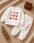 Plush Fleece Shirt & Trouser - Hearts in White