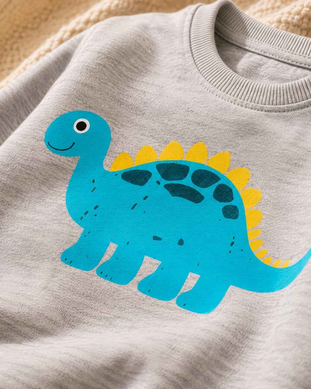 Plush Round Neck - Dino Fleece Basic Set Grey Contrast