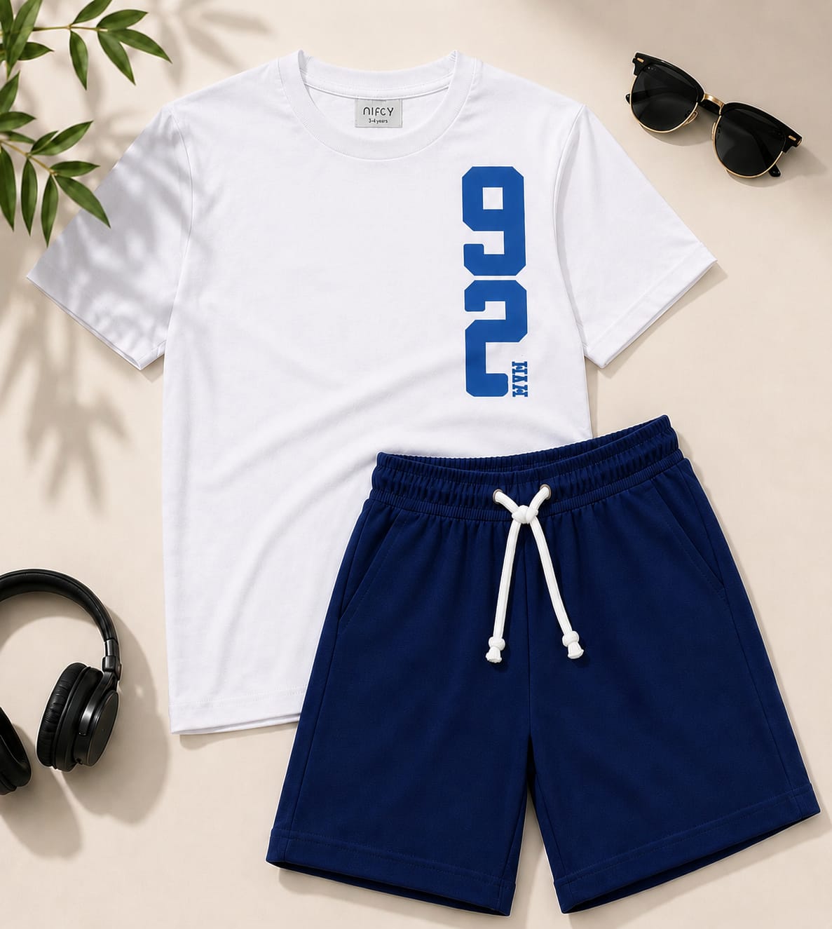 Kids white t-shirt and royal blue shorts set