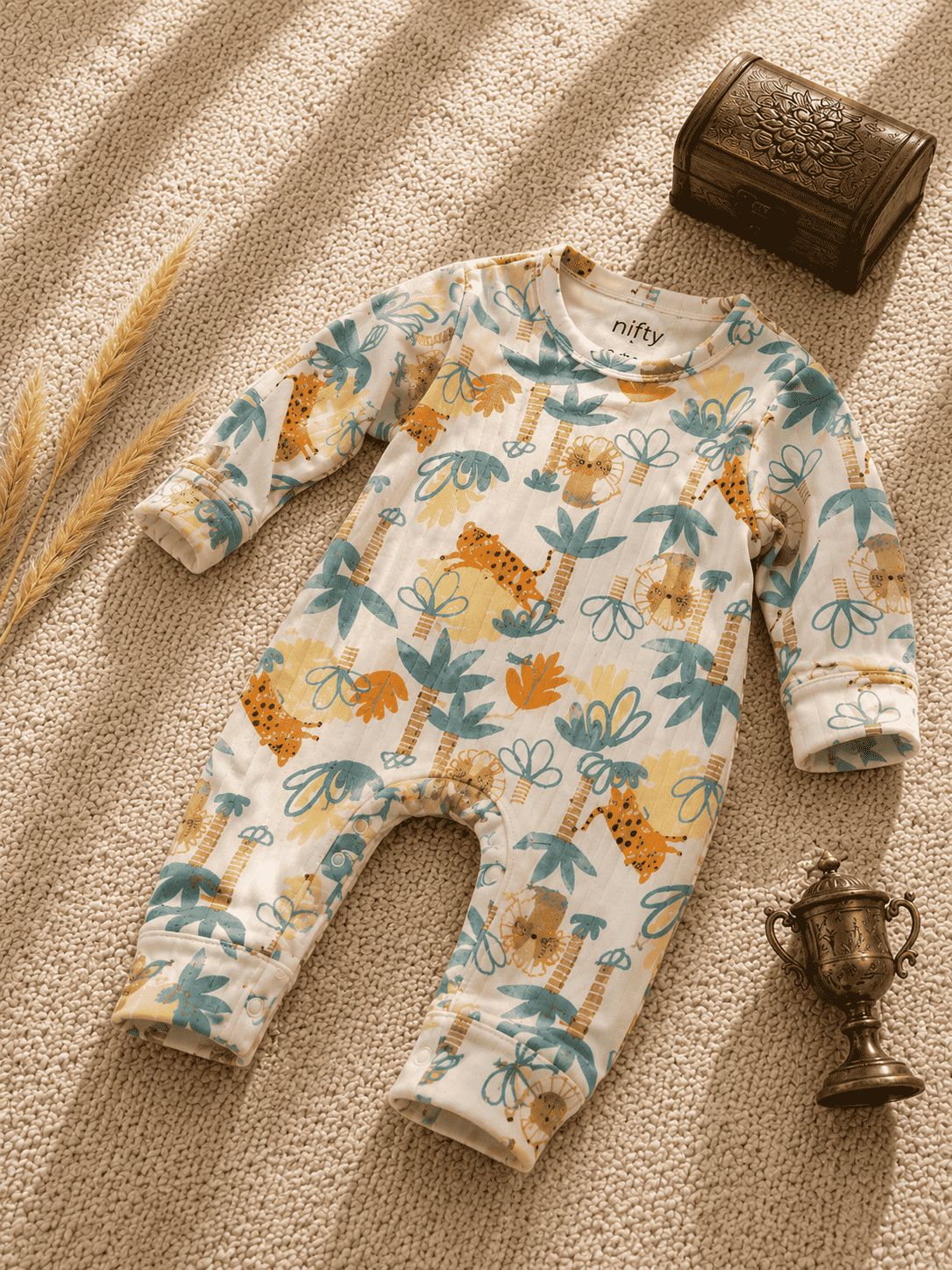 Baby Jungle Animal Print Romper | Long Sleeve Jumpsuit