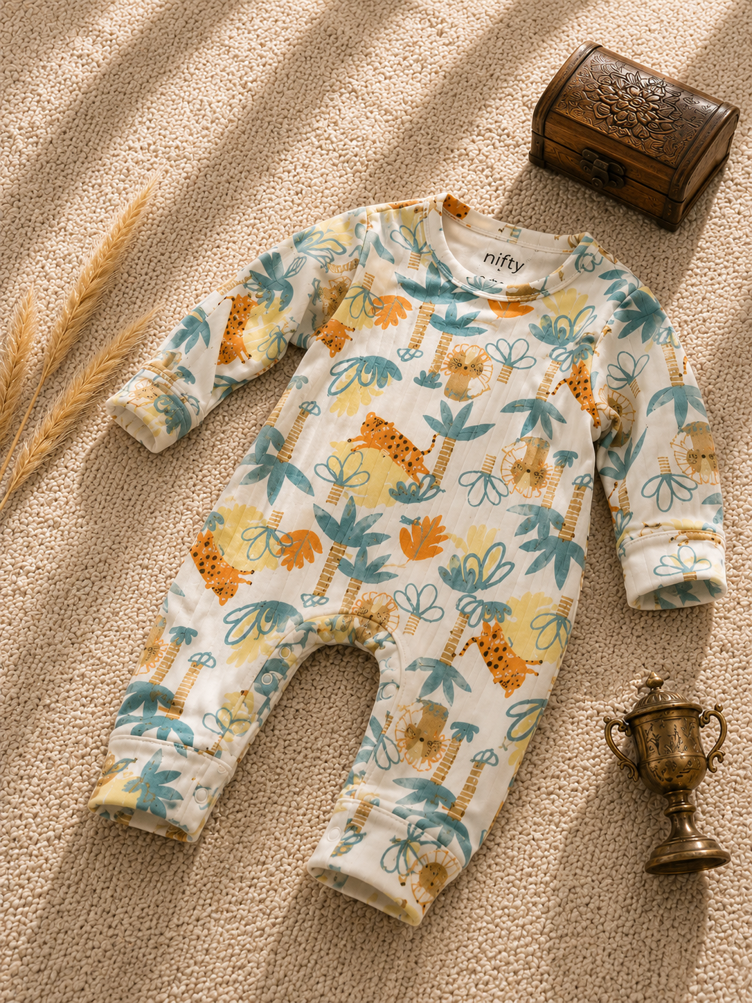 Baby Jungle Animal Print Romper | Long Sleeve Jumpsuit