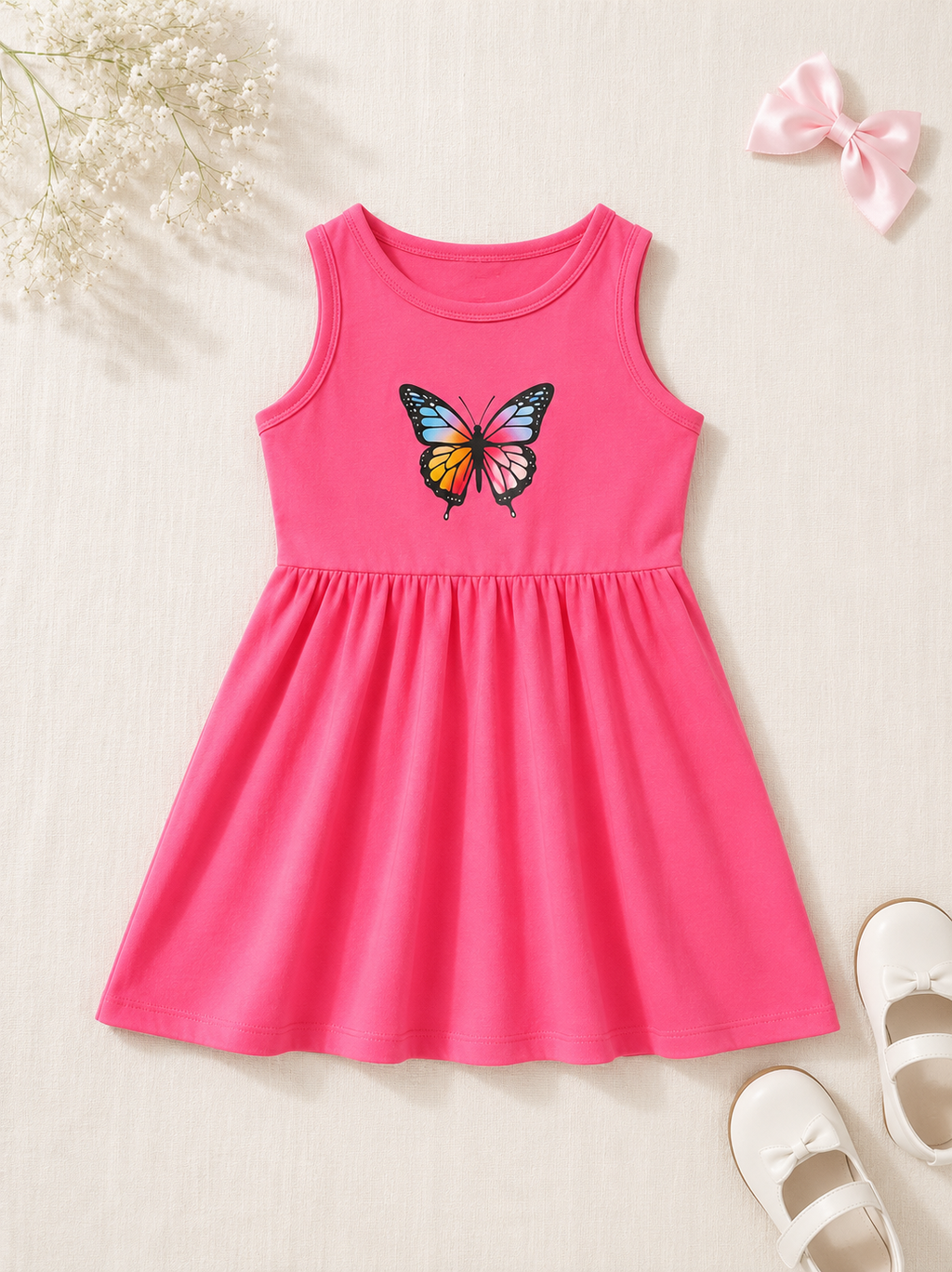 PLUSH-Summer Dress - Butterfly in Dark Pink