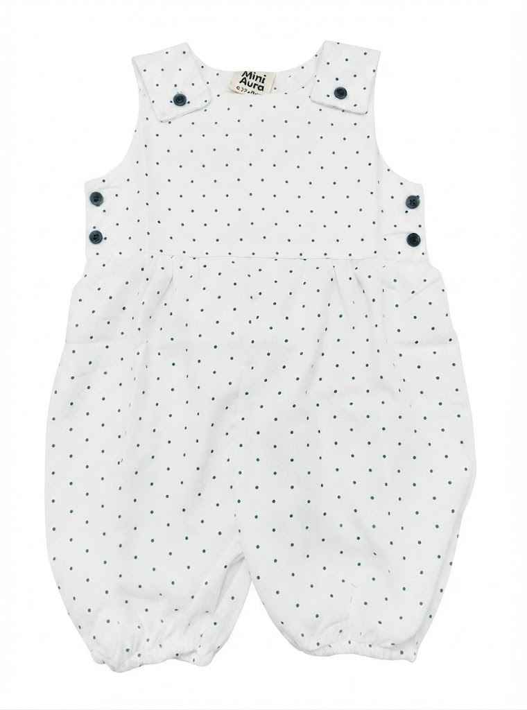 Baby white polka dot dungaree romper