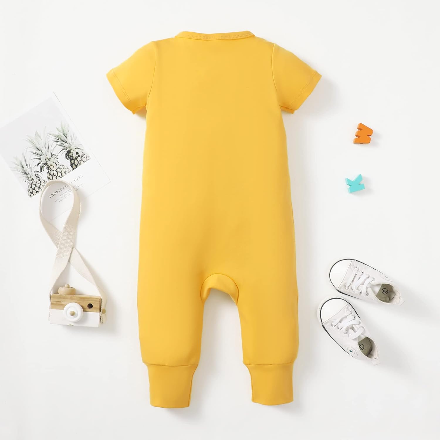 Plush-Premium Half Sleeve Romper - Yellow