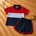 Plush-Baby Plaid Polo Shirt & Shorts-Red-Blue