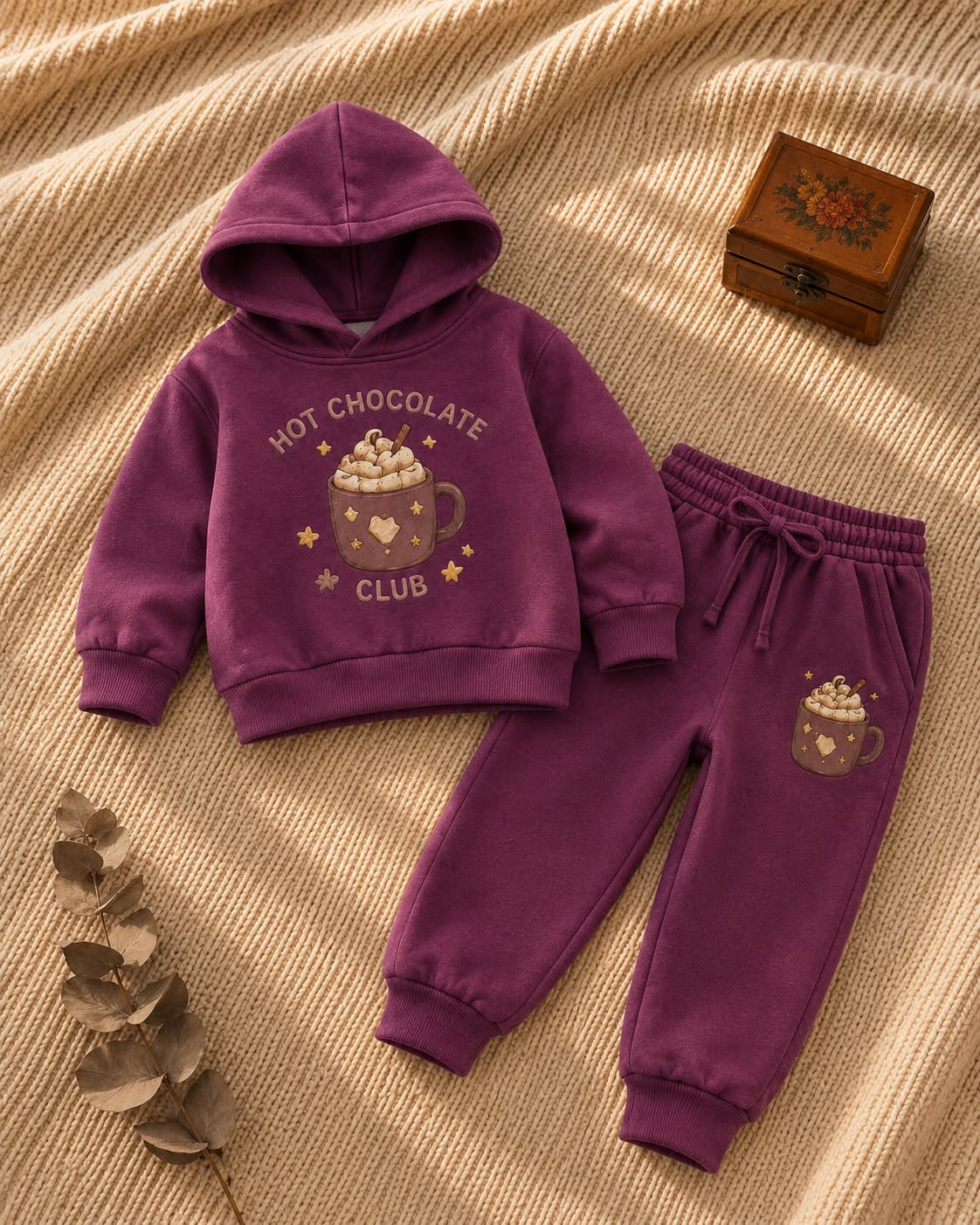 Plum purple kids hot chocolate club hoodie and jogger set