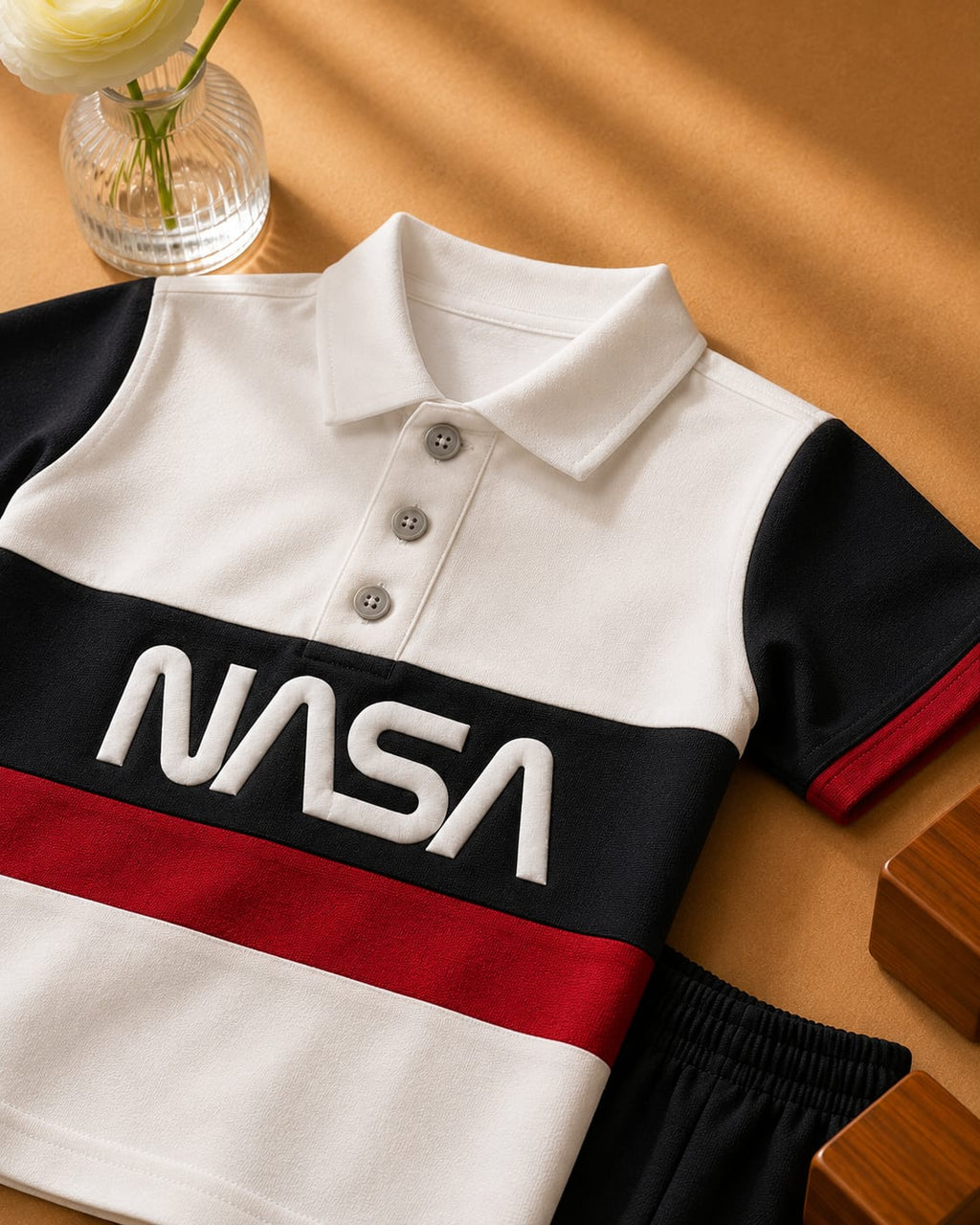 Plush-Baby Plaid Polo Shirt & Shorts-White-Black