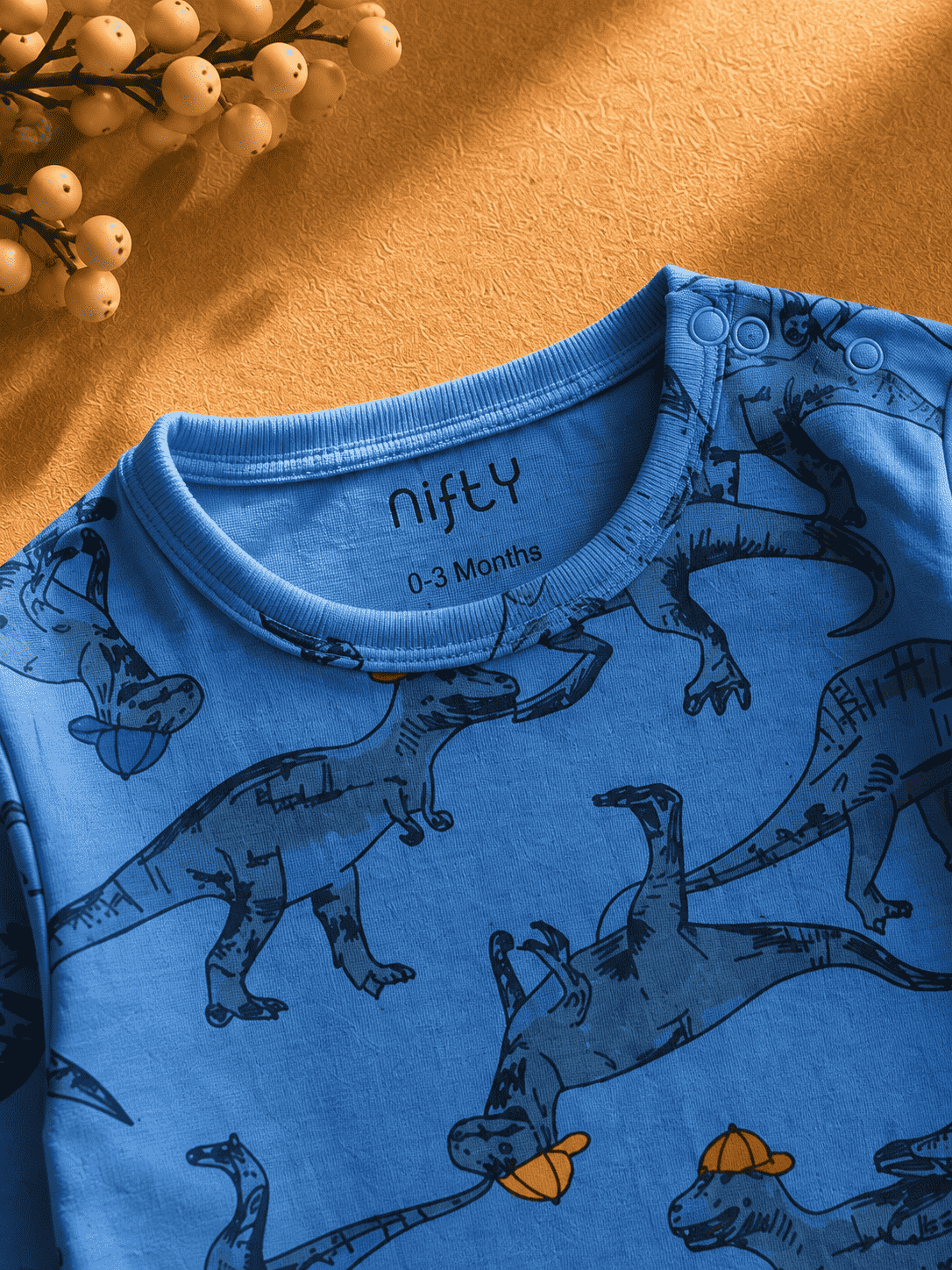 Baby Dinosaur Print Romper | Blue Long Sleeve Jumpsuit