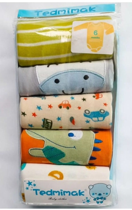 Baby Boy Printed Bodysuits Pack of 5