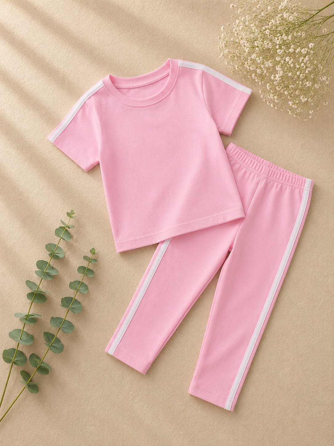 Basics By Nifty Girls T-Shirt and Trouser (Stripe) – Pink