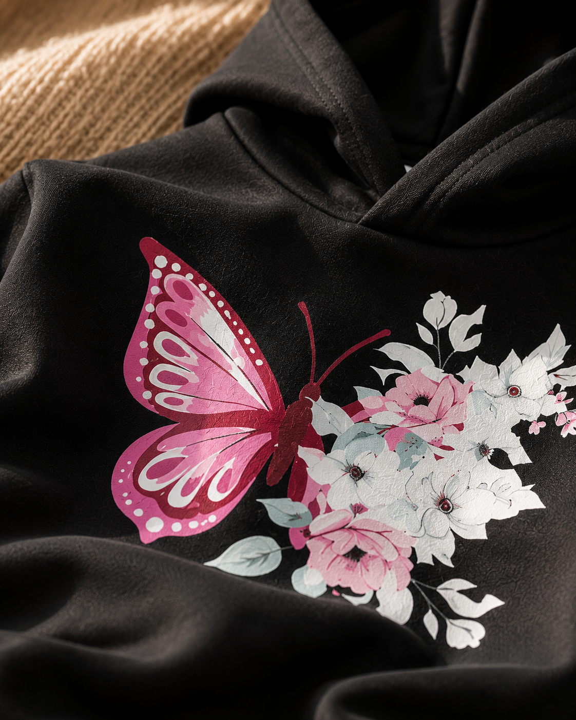 Plush-Hoodie Style - Butterfly Theme Fleece Sweat Set