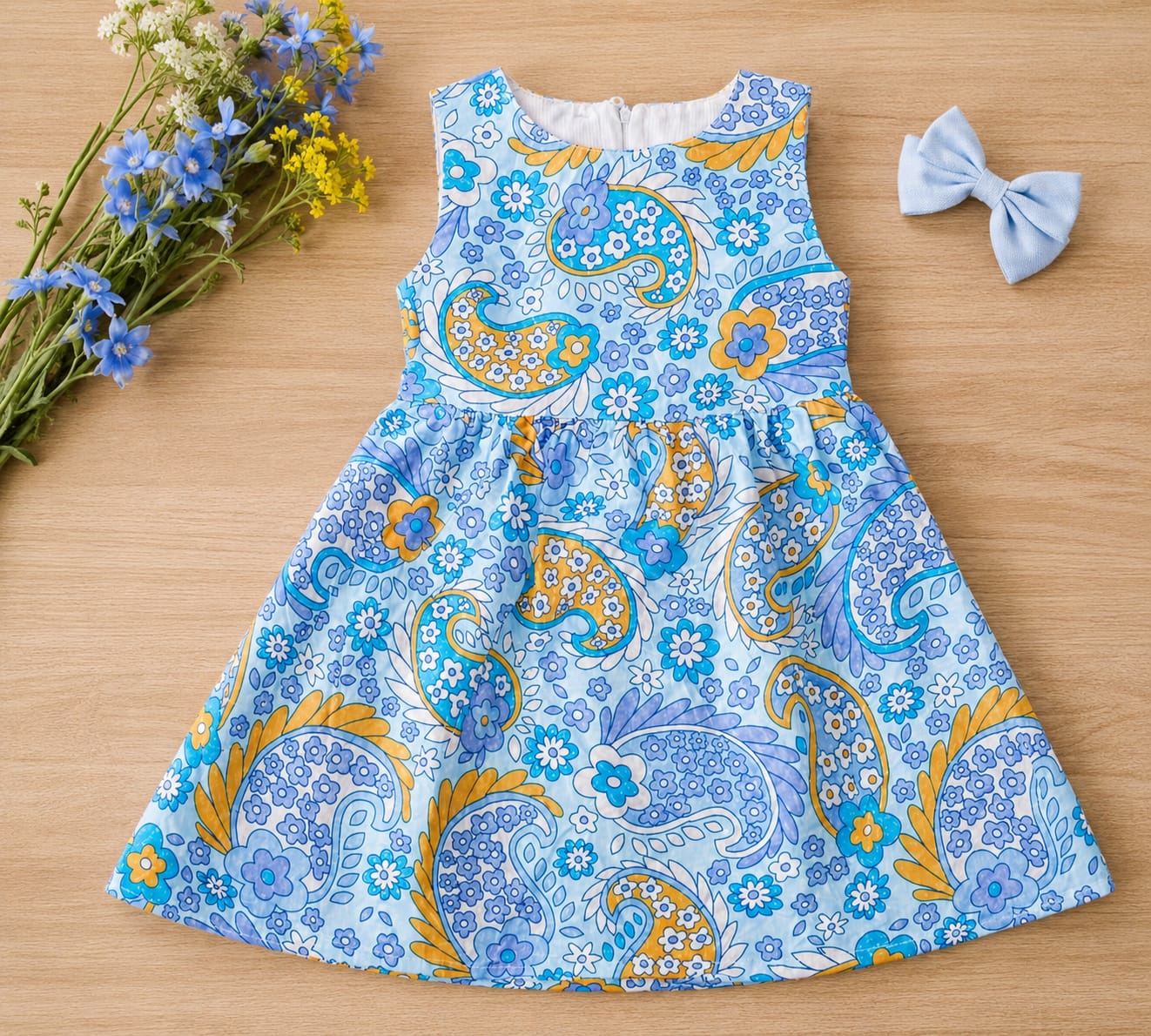 Girls blue paisley floral sleeveless dress