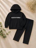 Girls Black "Believe in Yourself" T-Shirt & Trouser Set
