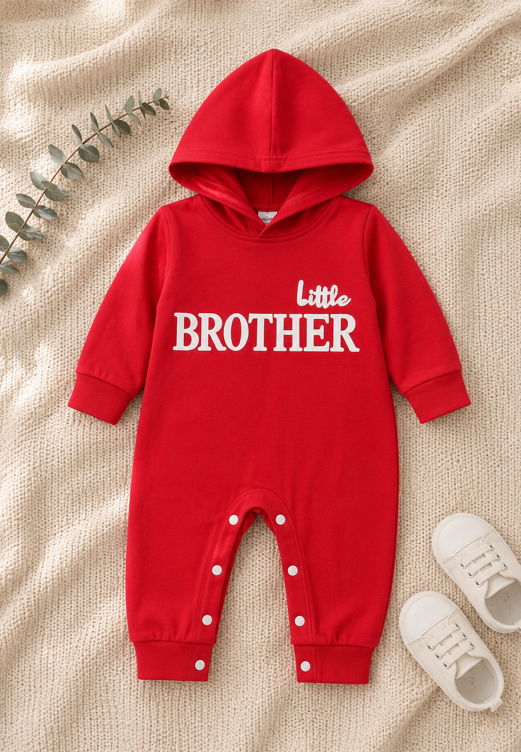 Plush-Hoodie Romper - Little Brother in Red