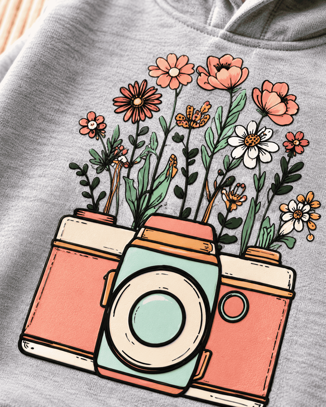 Plush-Camera on Flowers Fleece Sweat Set Grey