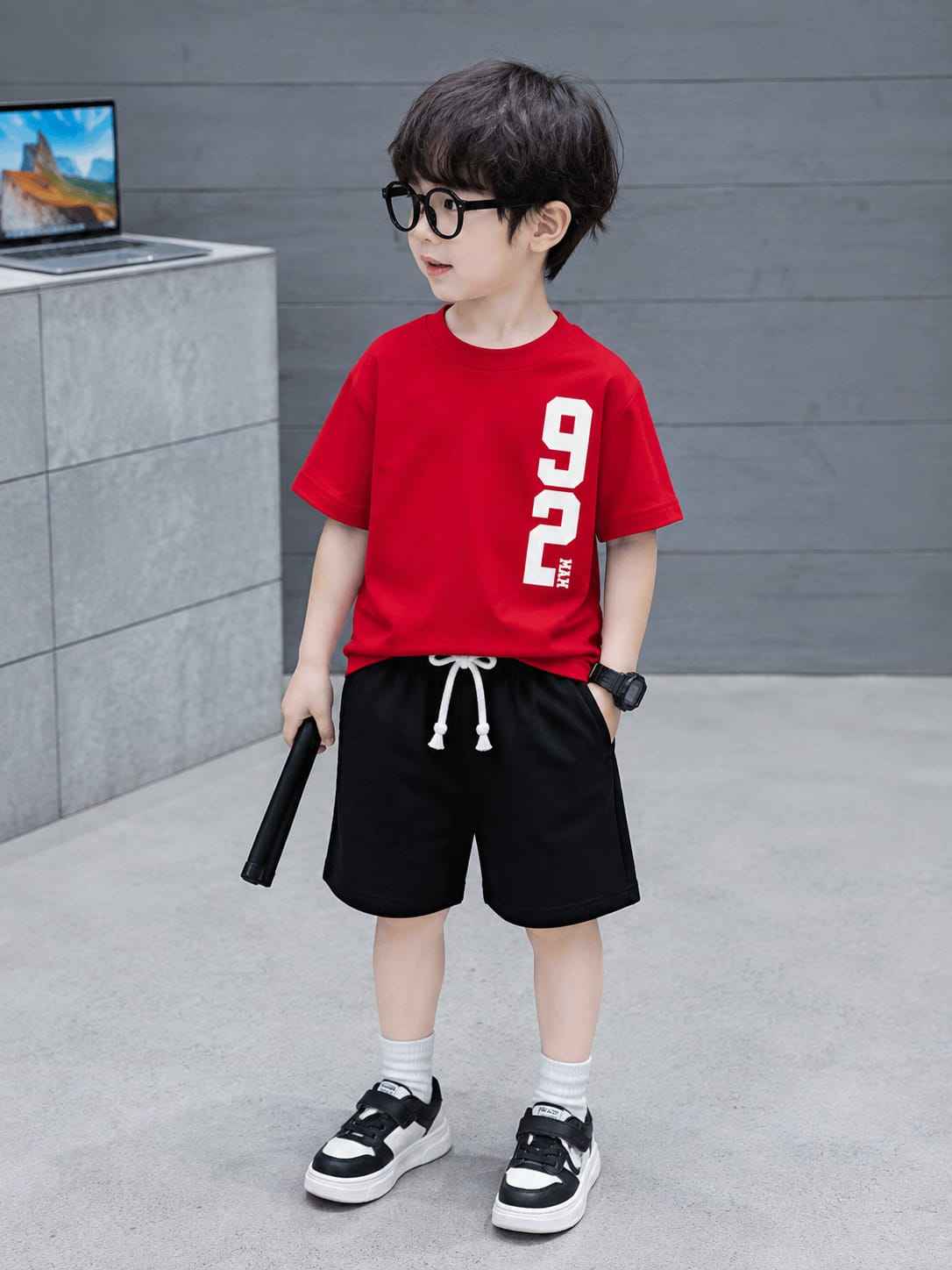 Boys Red & Black "92 Max" T-Shirt & Shorts Set
