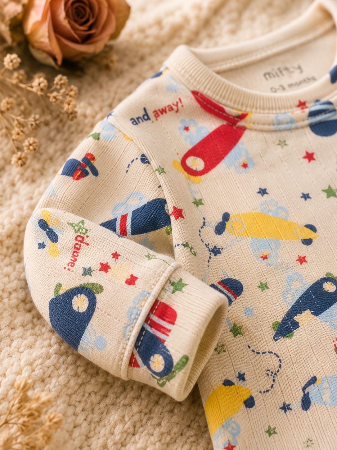 Baby Airplane Print Romper | Beige Long Sleeve Jumpsuit