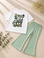 Girls Light Green "Good Mood" T-Shirt & Flapper Trouser Set
