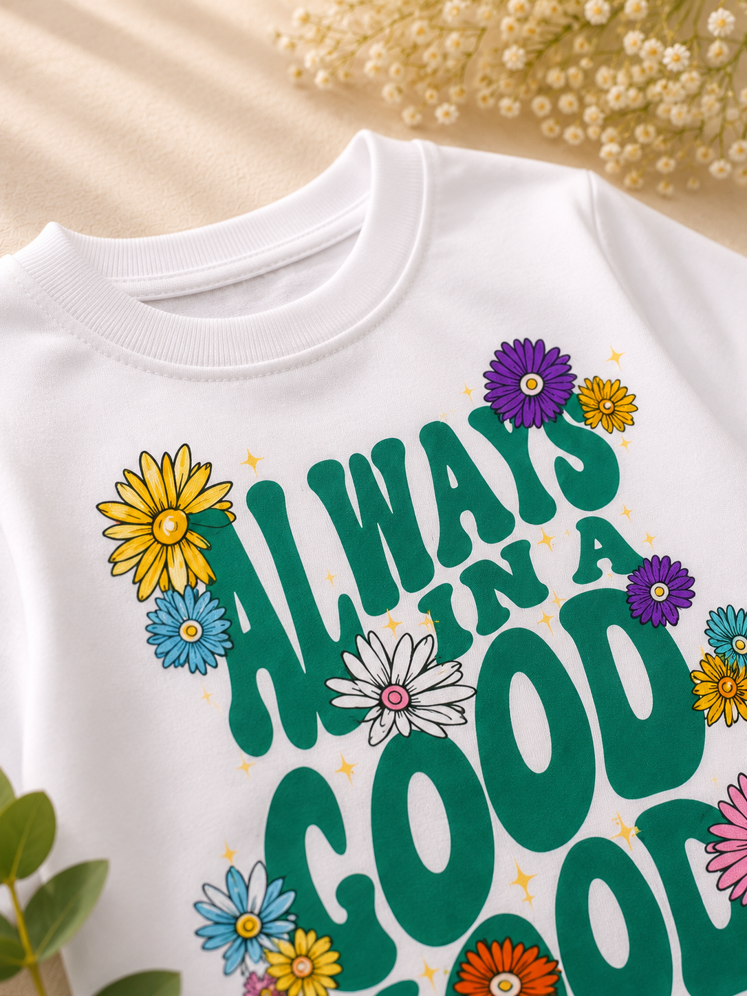 Girls Mint Green "Good Mood" T-Shirt & Flapper Trouser Set