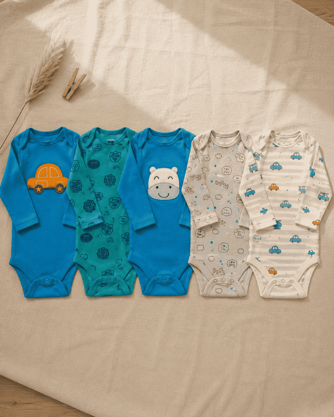 Baby Boy Printed Bodysuits Pack of 5