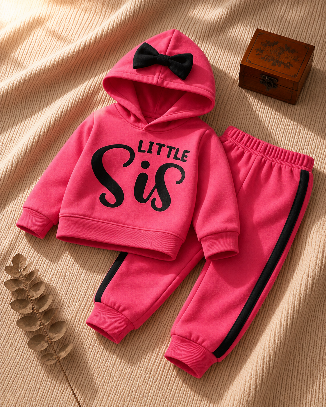 Plush Hoodied Fleece Shirt & Trouser - Little Sis in Hot Pink