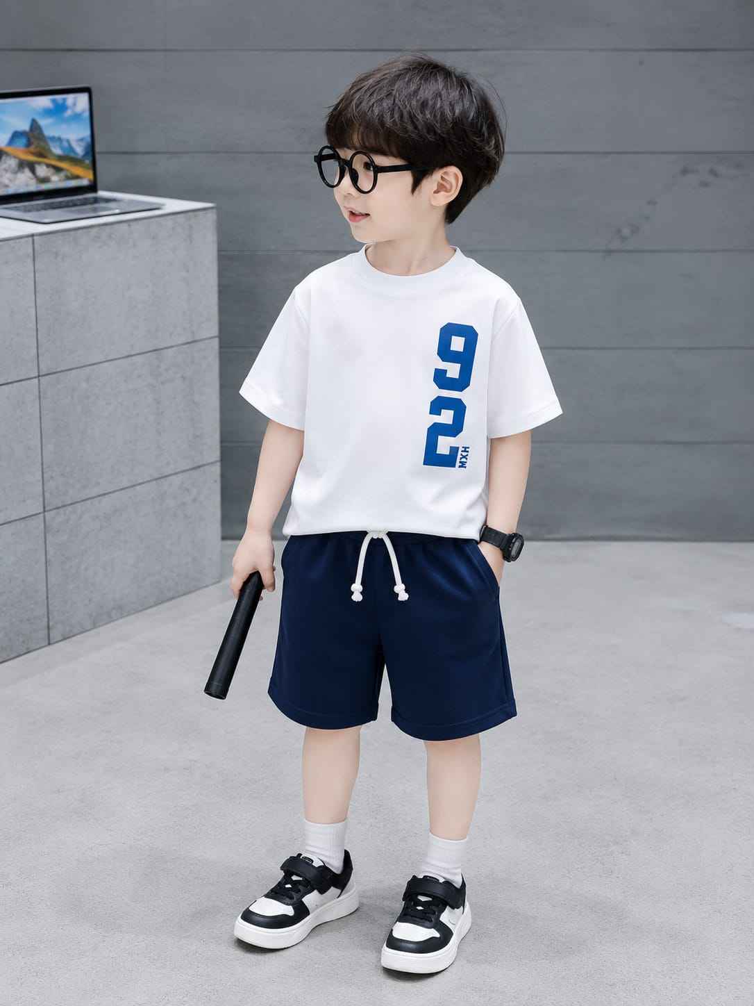 Boys White & Blue "92 Max" T-Shirt & Shorts Set