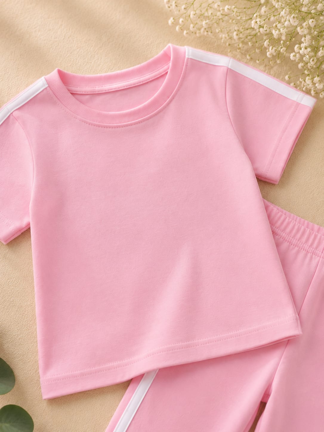 Girls Pink Stripe T-Shirt & Trouser Set