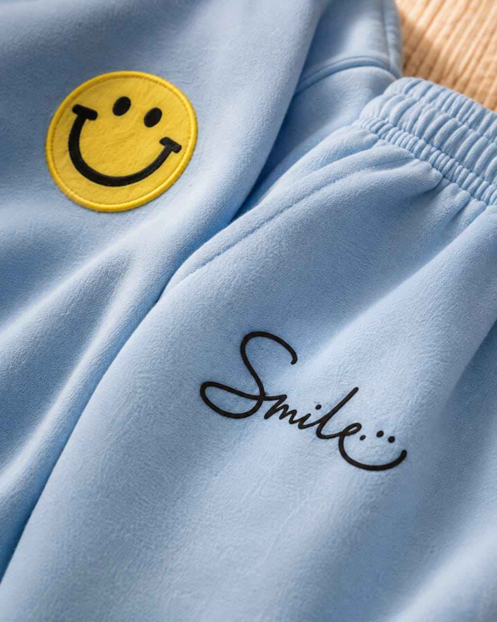 Plush-2pcs Suit Kids Unisex Smile Print Casual Clothing Sets
