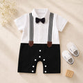 Baby Boy Bow Tie Romper | Polo Collar Suspender Bodysuit – Black Interlock