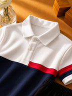 Plush-Baby Plaid Polo Shirt & Shorts-White/Red/Blue