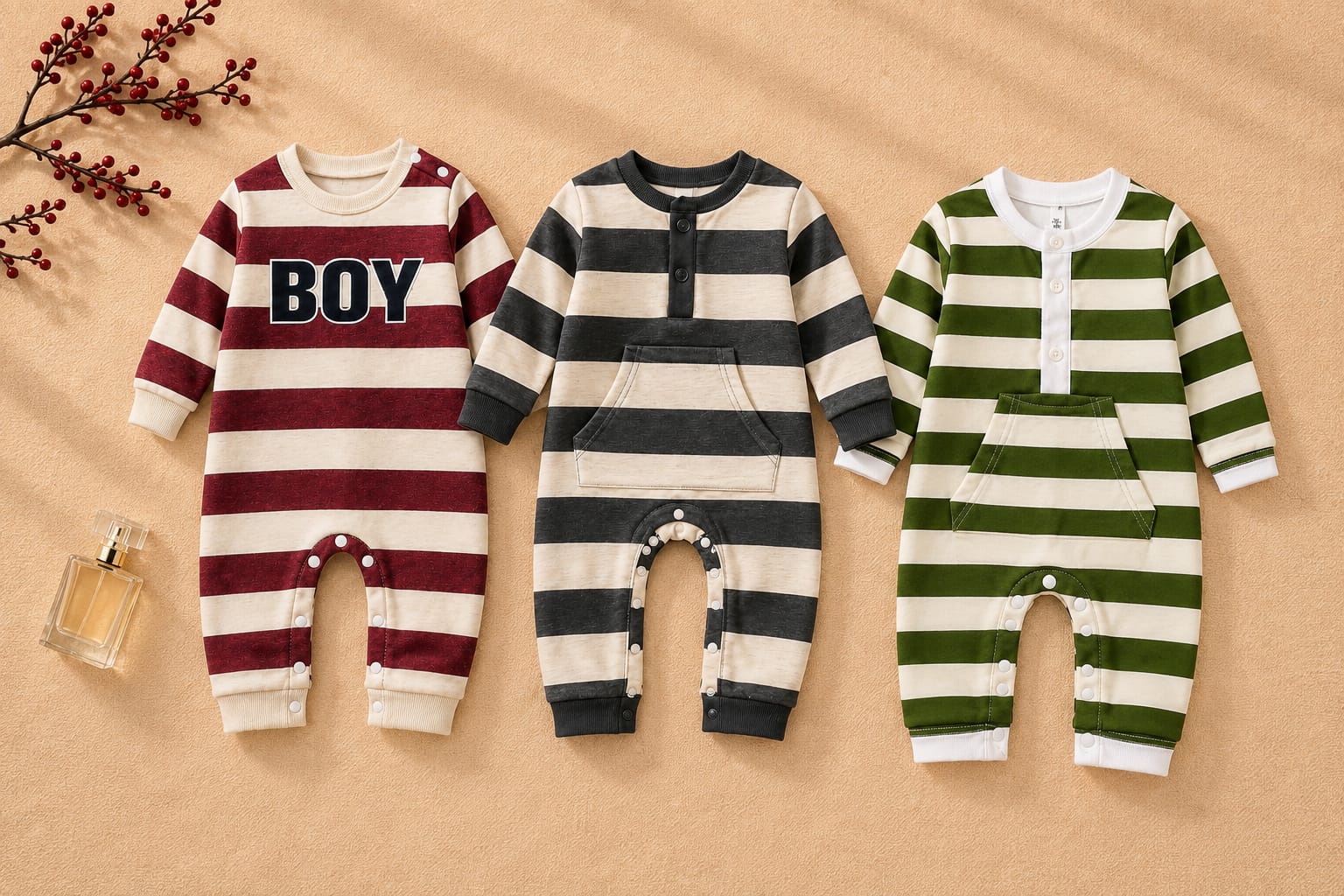 Baby boy striped romper kangaroo pocket pack of 3
