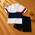 Plush-Baby Plaid Polo Shirt & Shorts-White/Red/Blue