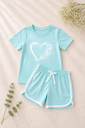 Girls Sea Green Butterfly Heart T-Shirt & Shorts Set