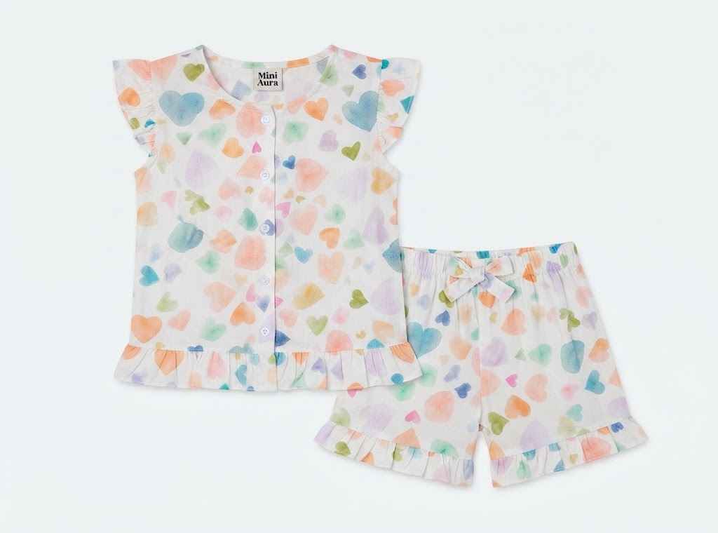 Baby girl white heart print top shorts set