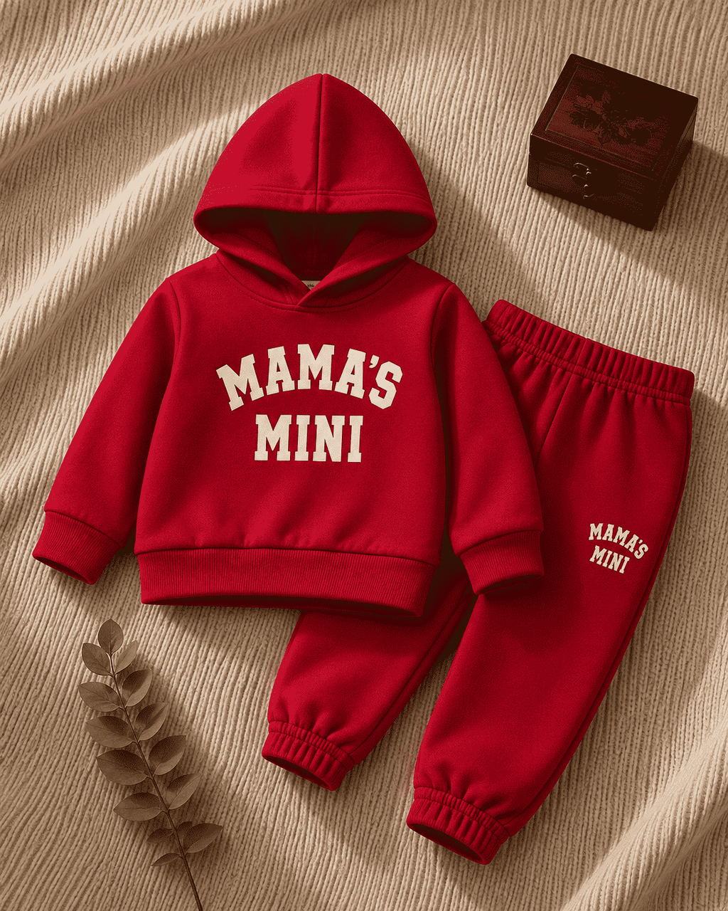 Plush  Hoodied Fleece Shirt & Trouser - Mamas Mini in Red