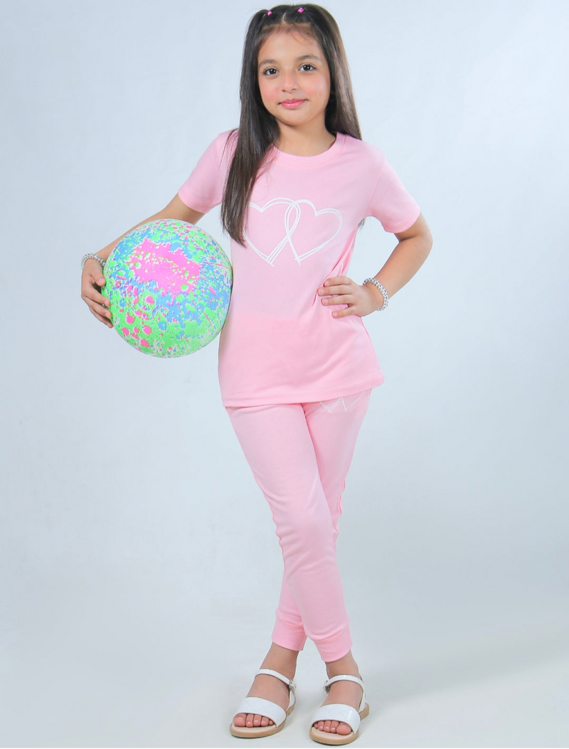Plush-Girls Soft Pink T-Shirt and Leggings Co-Ord Set