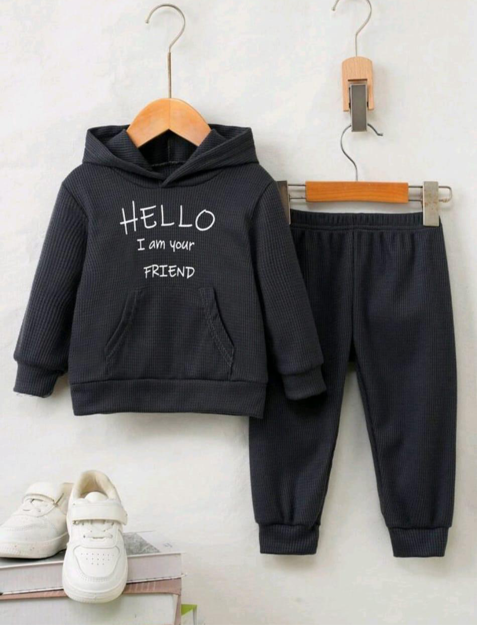 Plush Hoodied Fleece Shirt & Trouser - Hello Friend Blue