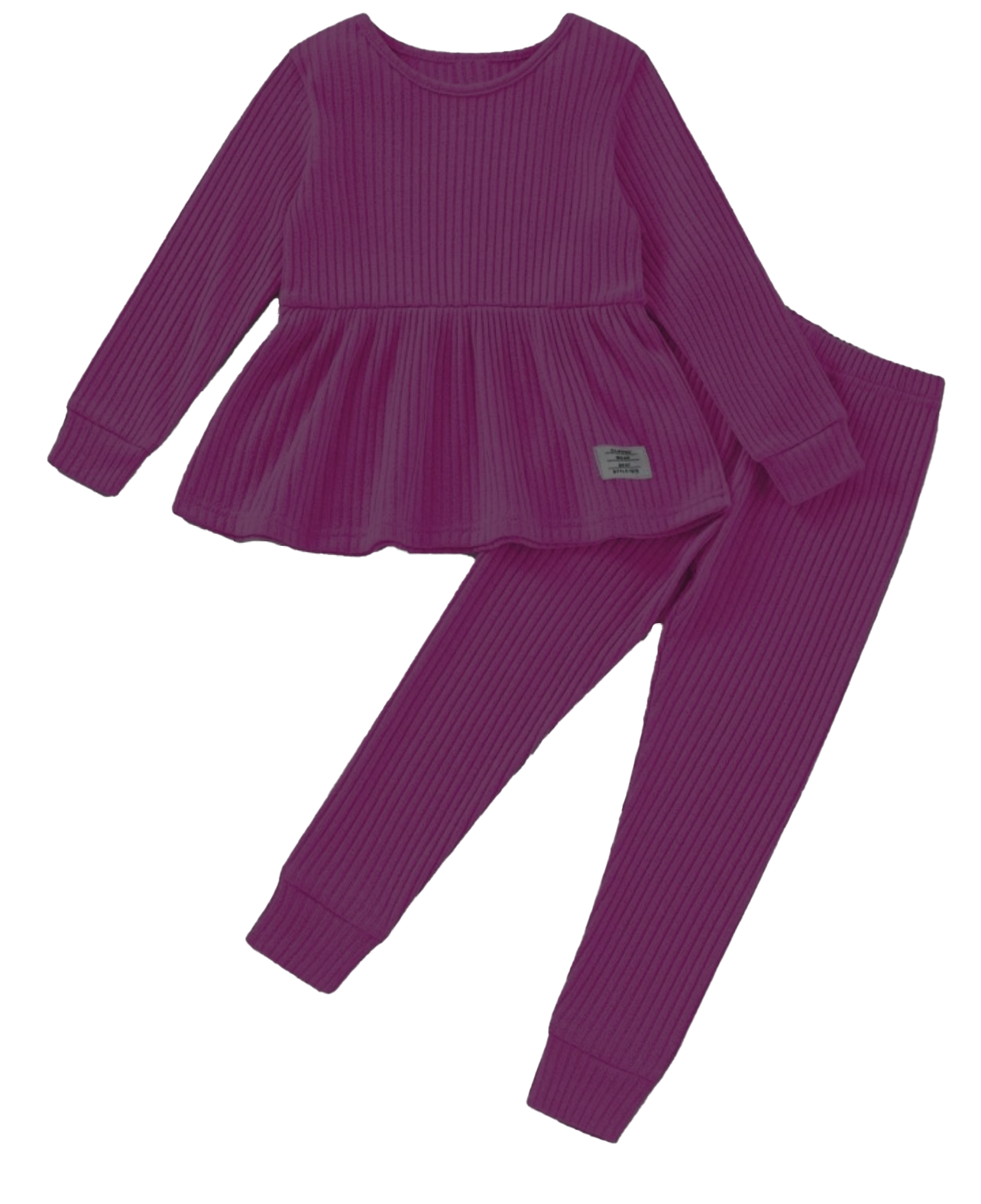 Plush Ribbed Knit Frock with Cuff Trousers - Purple