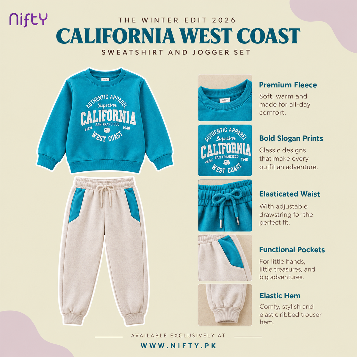 Teal “California Classic” Kids Sweatshirt & Jogger Set
