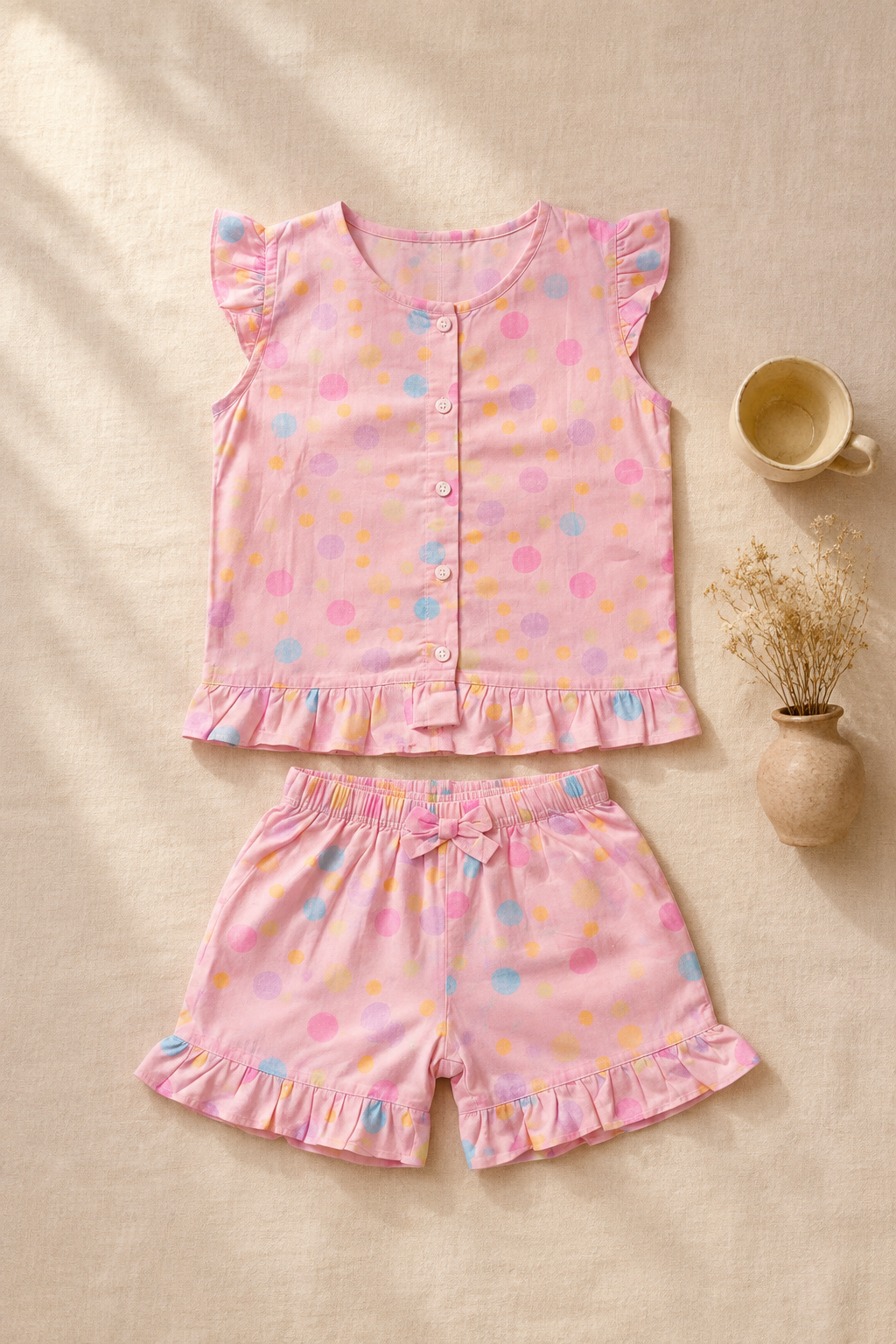 Baby Girl Pink Polka Dot Print Top & Shorts Set