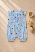 Baby Girl Blue Strawberry Print Ruffle Romper