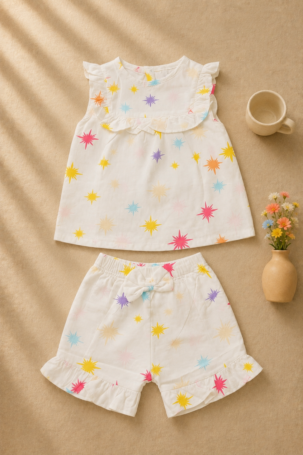 Baby Girl White Star Print Top & Shorts Set