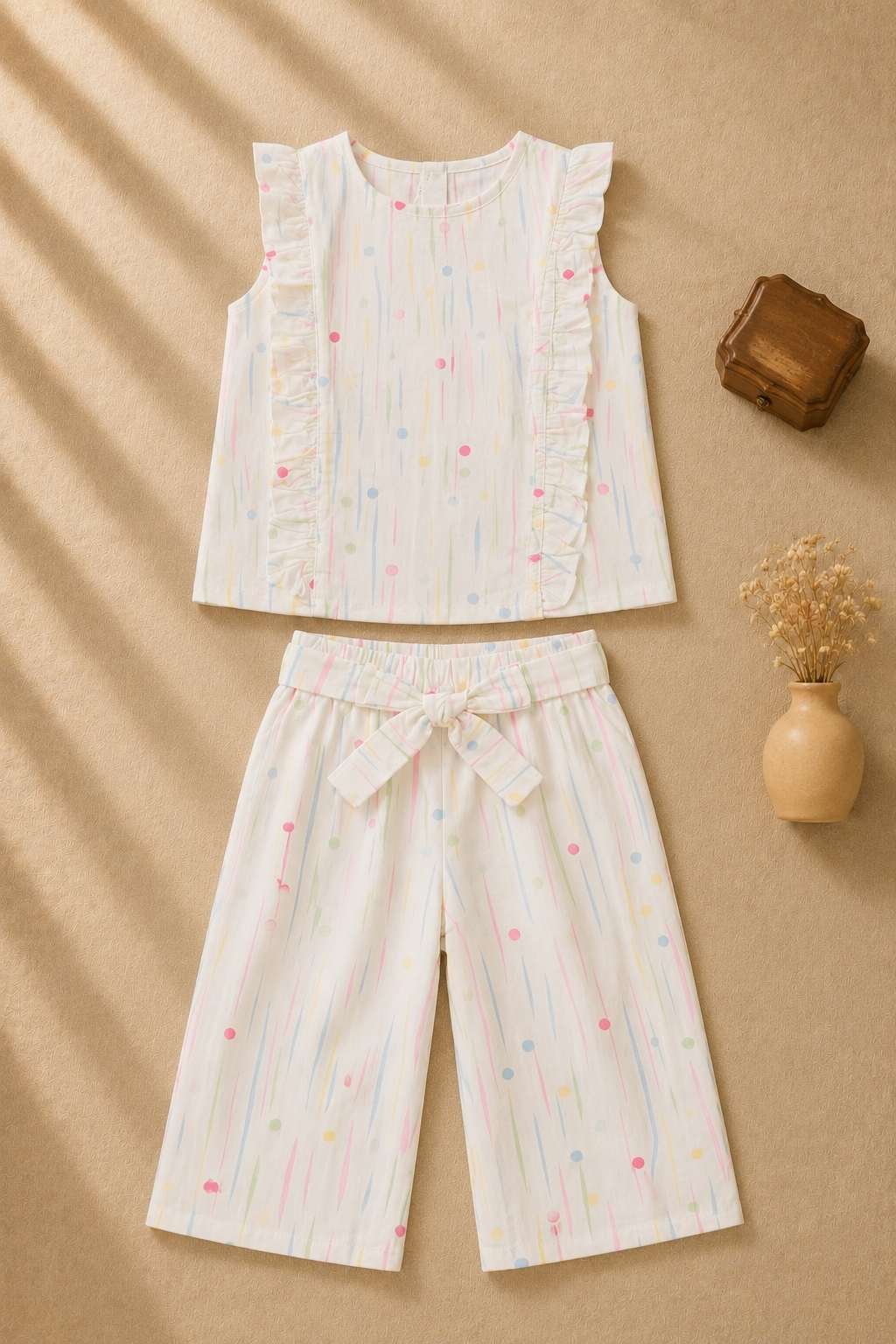 Baby Girl White Polka Dot Print Top & Pants Set