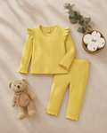 Plush Shoulder Frill Style Ribbed Knit Basic Set - Yellow
