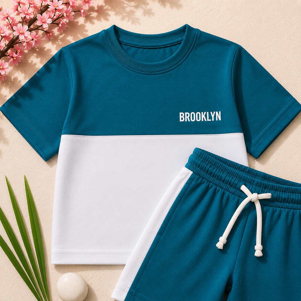 Boys Teal & White "Brooklyn" T-Shirt & Shorts Set