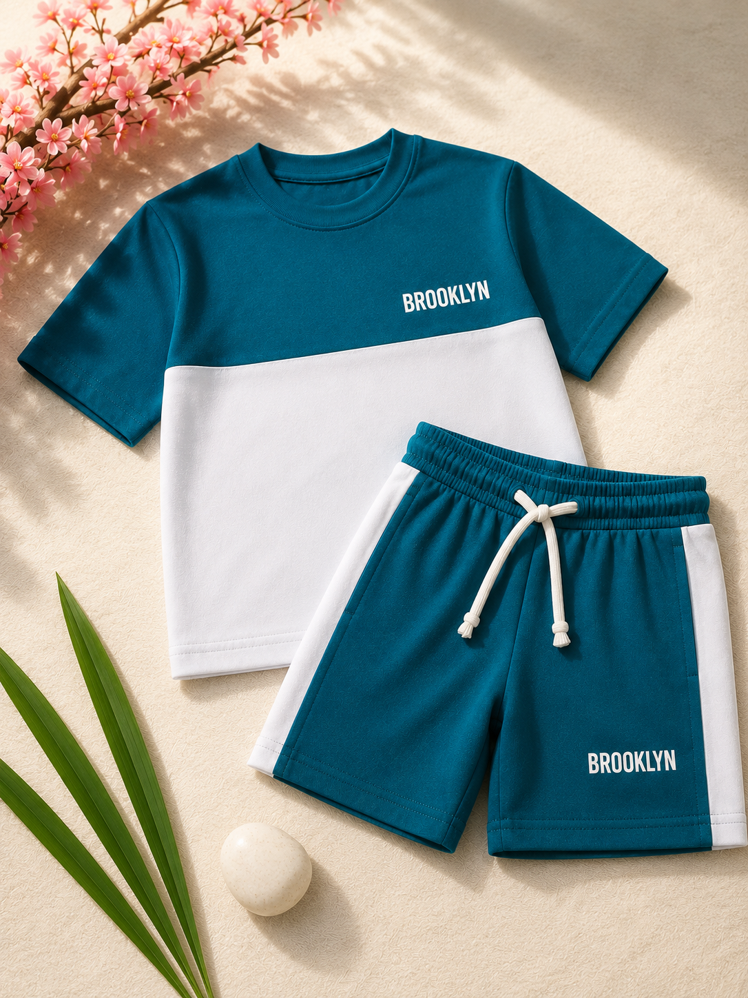 Boys Teal & White "Brooklyn" T-Shirt & Shorts Set