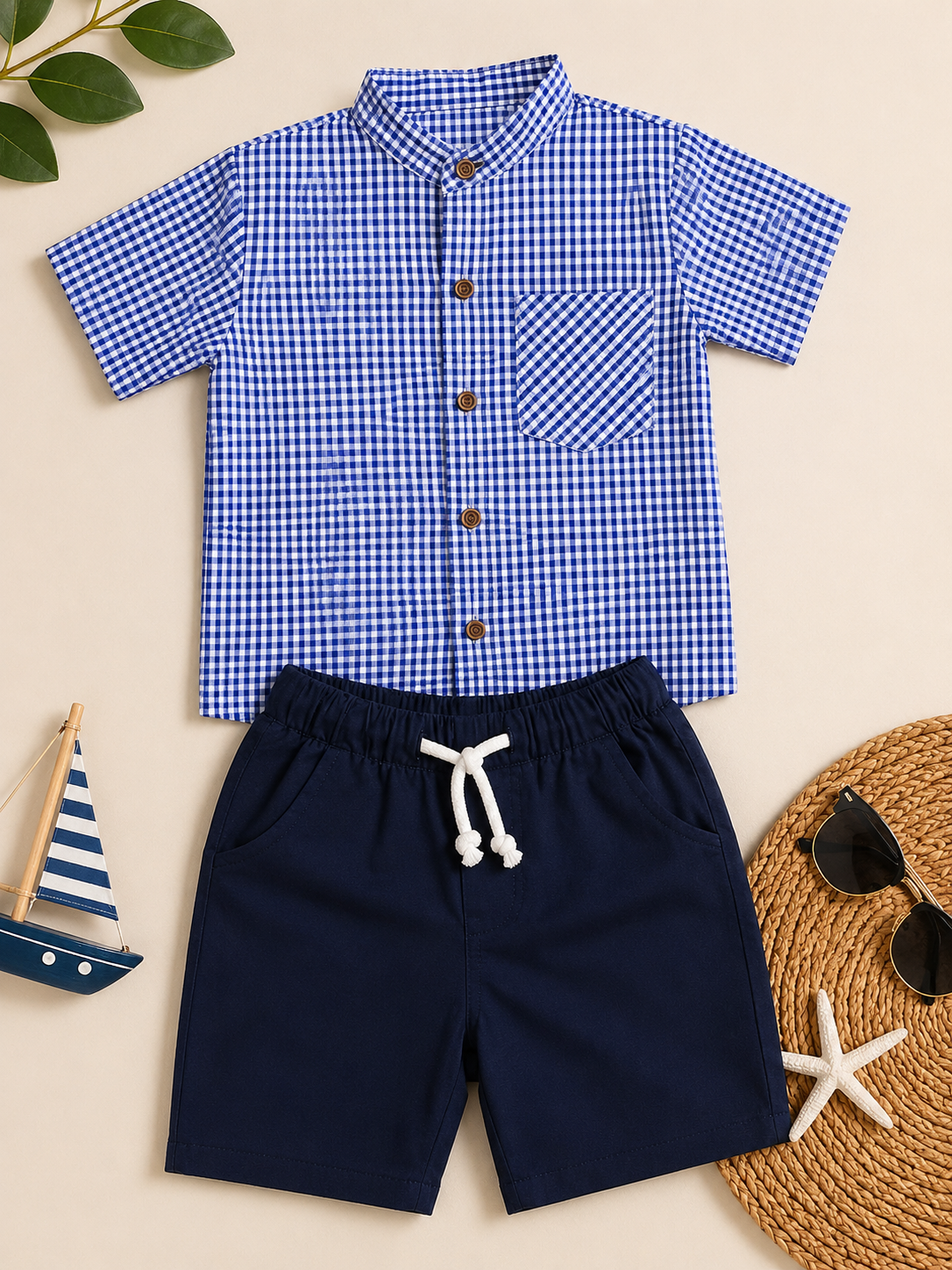 Blue floral boys shirt and shorts set