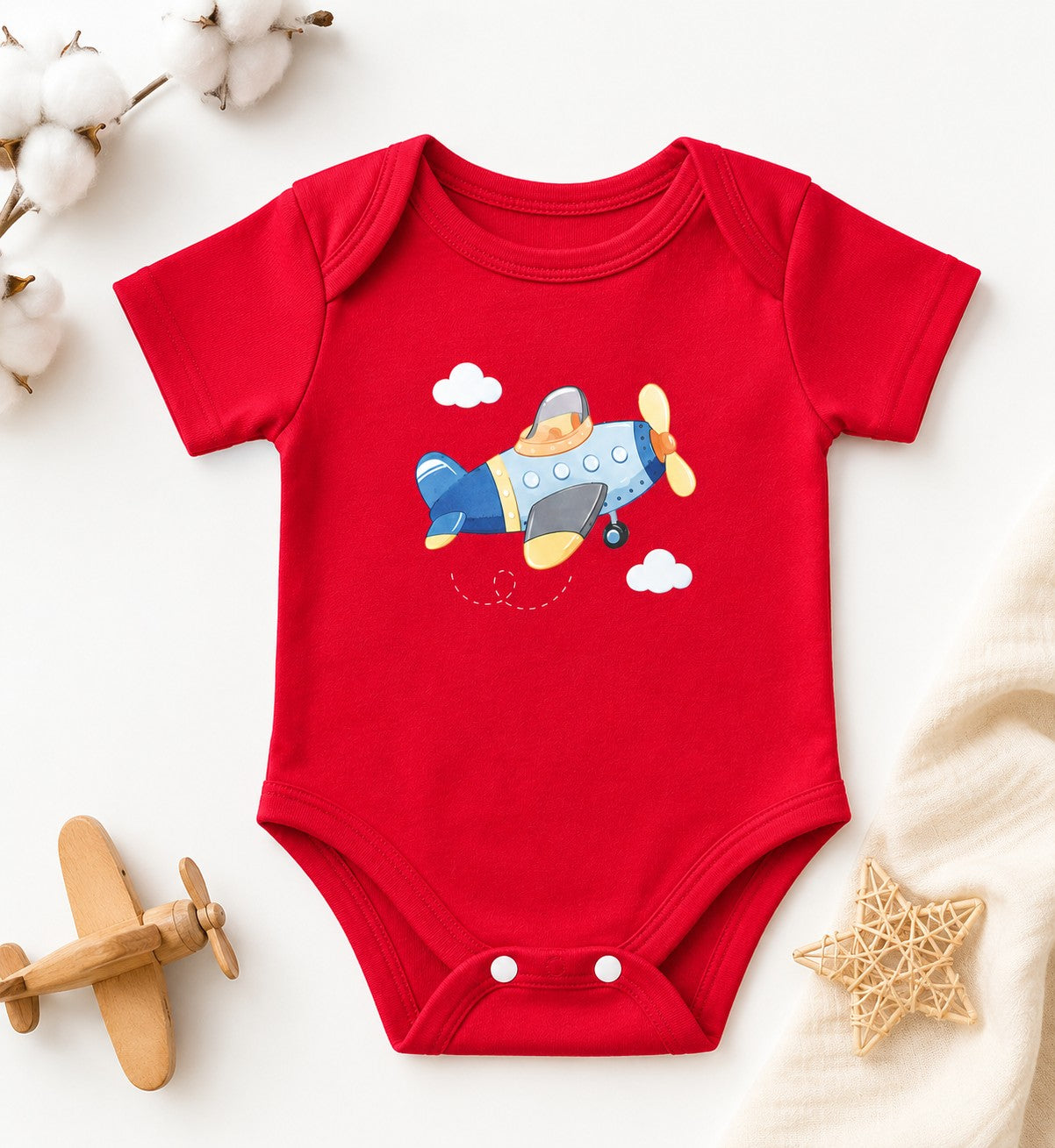 Red Airplane Print Baby Bodysuit