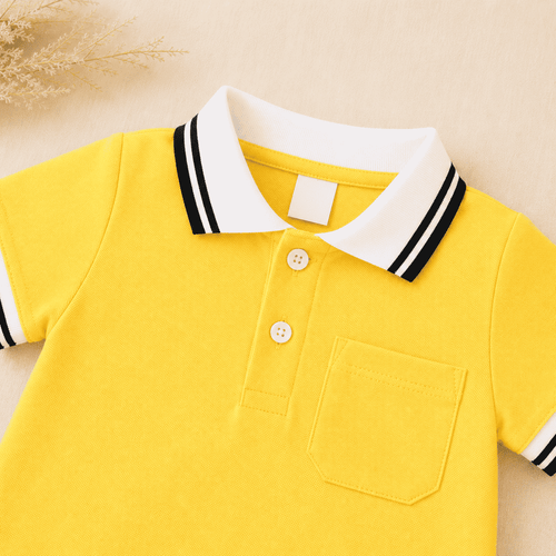 Plush-Polo Romper - Yellow with white Collars