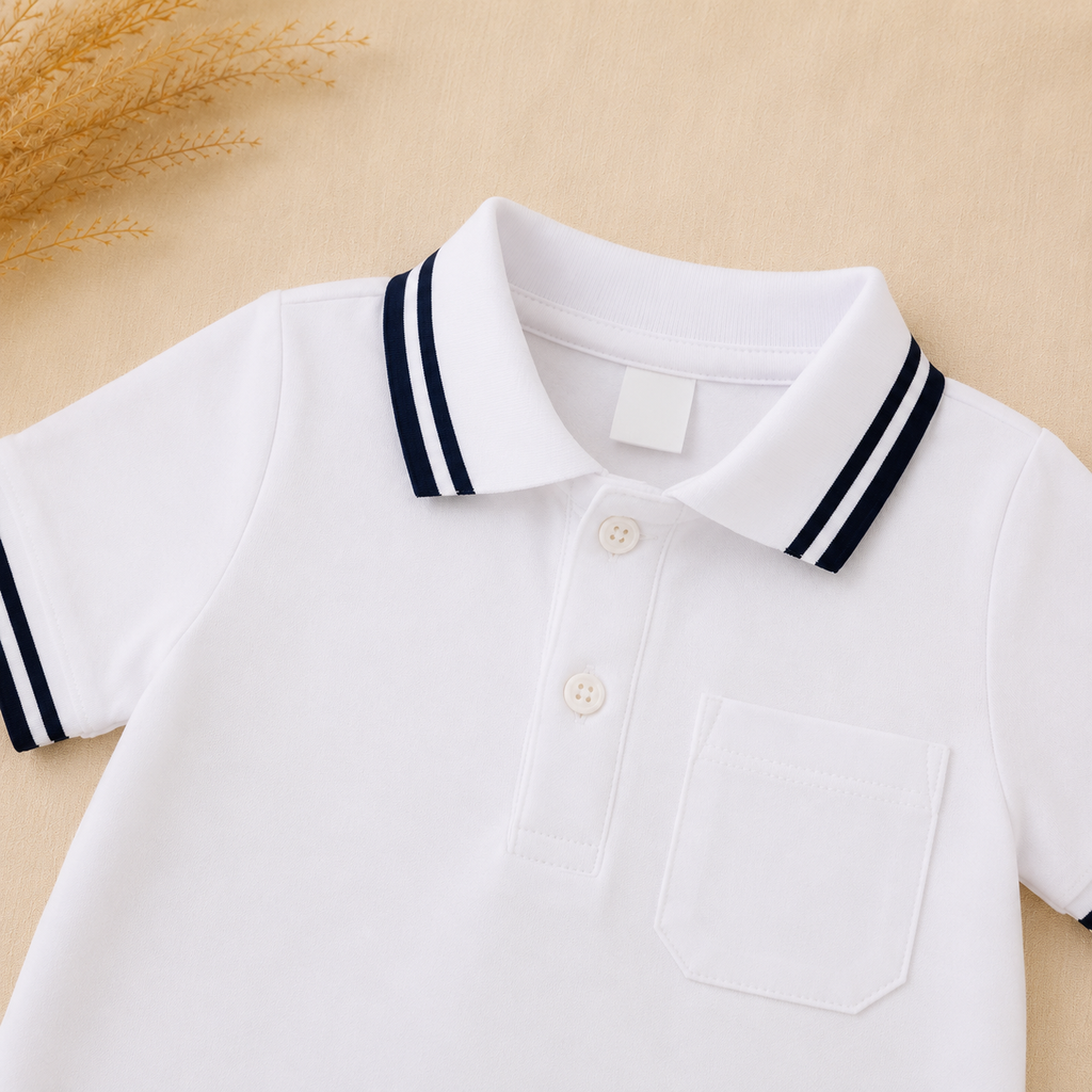 White Polo Romper for Babies | Soft Interlock Bodysuit